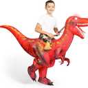 Spooktacular Creations Kids Halloween Raptor Inflatable Costume, LED Eyes Ride Raptor Dinosaur Blow Up for Halloween Party (Small, Red)