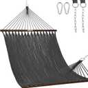Lazy Daze Hammocks 10.5 FT Double 2 Person Caribbean Rope Hammock, Hand Woven Polyester Hammock with Spreader Bars, for Outside Outdoor Backyard Patio Poolside, 450 LBS Capacity, Gray