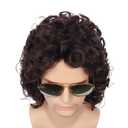 Kaneles Curly Long Wigs for Men 70s 80s Rocker Wig Dark Brown Halloween Cosplay Male Wig