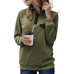 BTFBM Women Fashion Quilted Pattern Lightweight Zipper Long Sleeve Plain Casual Ladies Sweatshirts Pullovers Shirts Tops (Large, Pure Army Green)