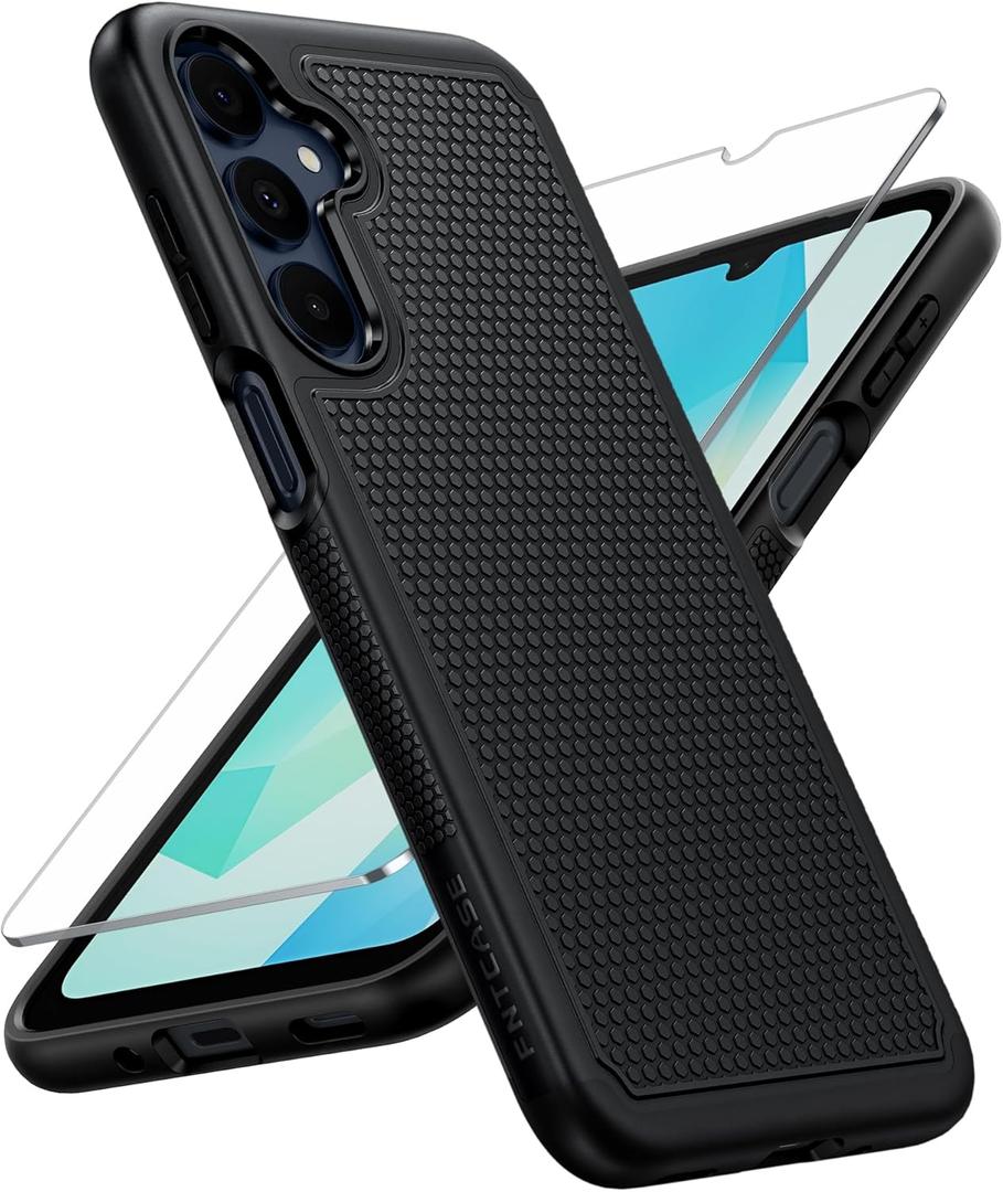 FNTCASE for Galaxy A17/A16 5G Phone Case - Samsung A17 Military Grade Drop Protection, 14ft Drop Tested, Screen Protector Included, Anti-Slip Matte Textured, TPU+PC Dual Layer Shockproof Cover (Black)