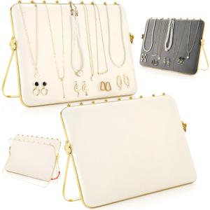 Colingmill 2 Pack Necklace Display Stand for Selling Double-sided Velvet Necklace Organizer Large Metal Chain Holder Stand Beige Grey Chain Jewelry Display for Vendor Craft Show Exhibidores