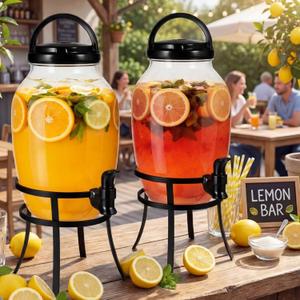 Havawish 2 Pack Drink Beverage Dispenser with Stand for Parties 1.16 Gallon Plastic Water Lemonade Juice Dispenser with Spigot and Lid for Countertop Weddings(Black)