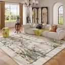 5x7 Area Rugs Chinoiserie-Style Floral Vintage Large Washable Rug Non Slip Low Pile for Living Room, Bedroom, Farmhouse, Dining Room, Kids Playroom, Beige