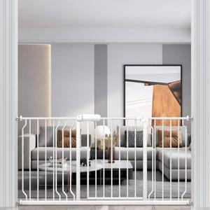 WAOWAO Baby Gate 57.48-62.17" Extra Wide Pressure Mounted Walk Through Swing Auto Close Safety White Metal Toddler Kids Child Dog Pet Puppy for Stairs, Doorways, Kitchen