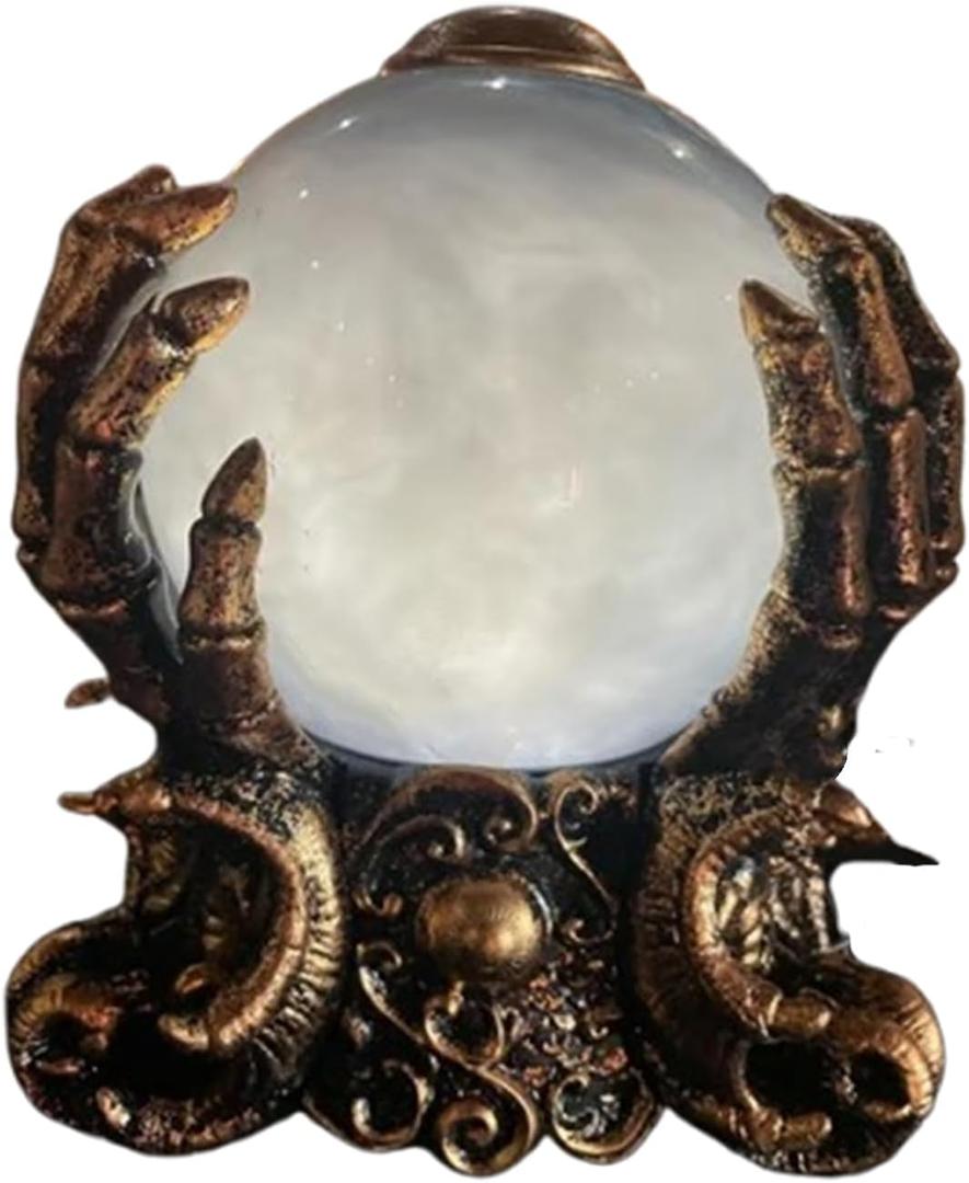 LED Lighted Animated Decor Halloween Crystal Ball with Fog,Skeleton Hand Holder Mystic Psychic Centerpiece Haunted House Gothic Decor for Home Party