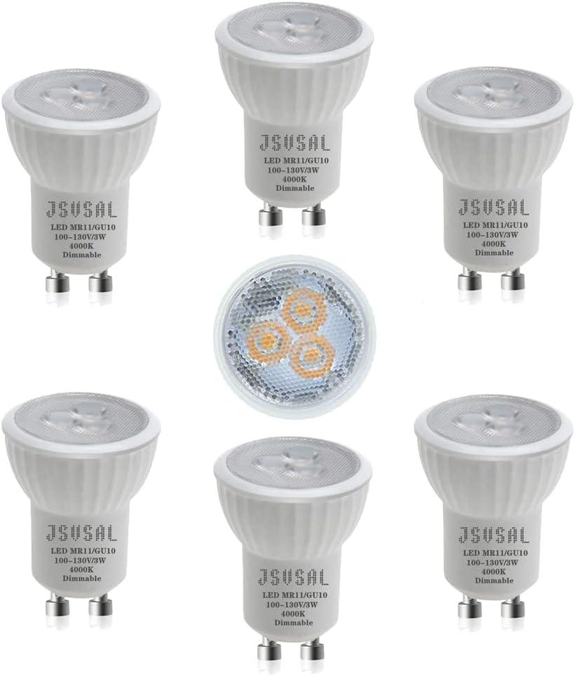MR11 GU10 35mm Mini LED Light Bulbs,Dimmable,4000K Natural White, AC 120V, 3W GU10 Base Spotlight Bulbs Replace 25-35W Small Halogen Bulb for mr11 Track Lighting,6 Pack