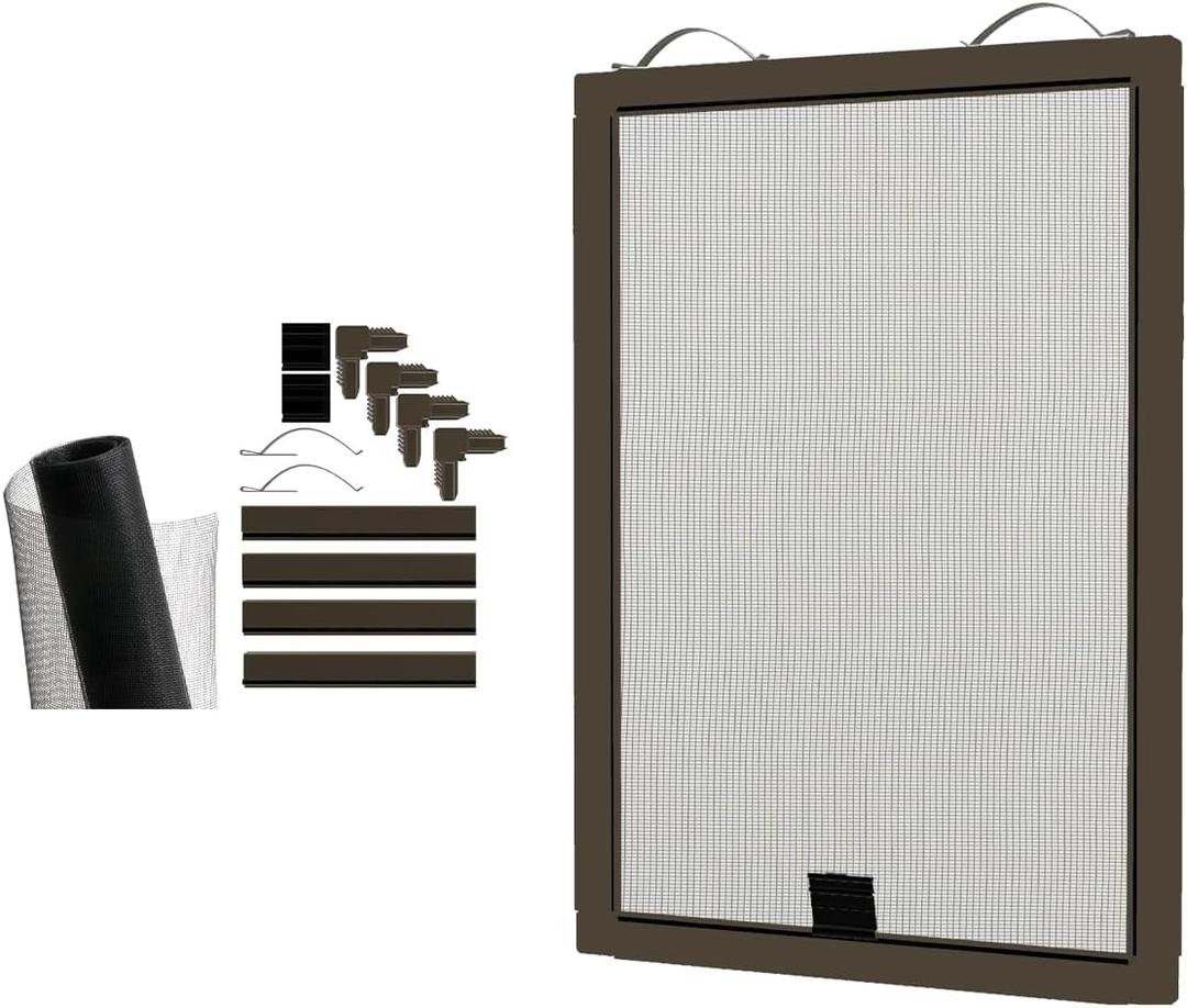 Window Screen Replacement Kit, 36", 48" and 60" Window Frames, White or Bronze, with Screen Mesh Roll. Easy Installation!