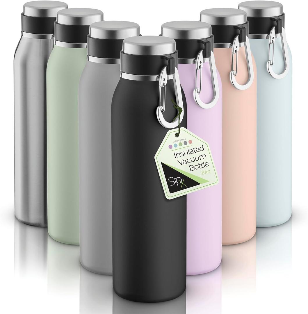 SipX Triple-Insulated Stainless Steel Water Bottle - 20oz. With Cover Lid, BPA-Free Reusable Insulated Water Bottle Keeps Cold For 24 Hours, (Black) (20 Ounces, Black)