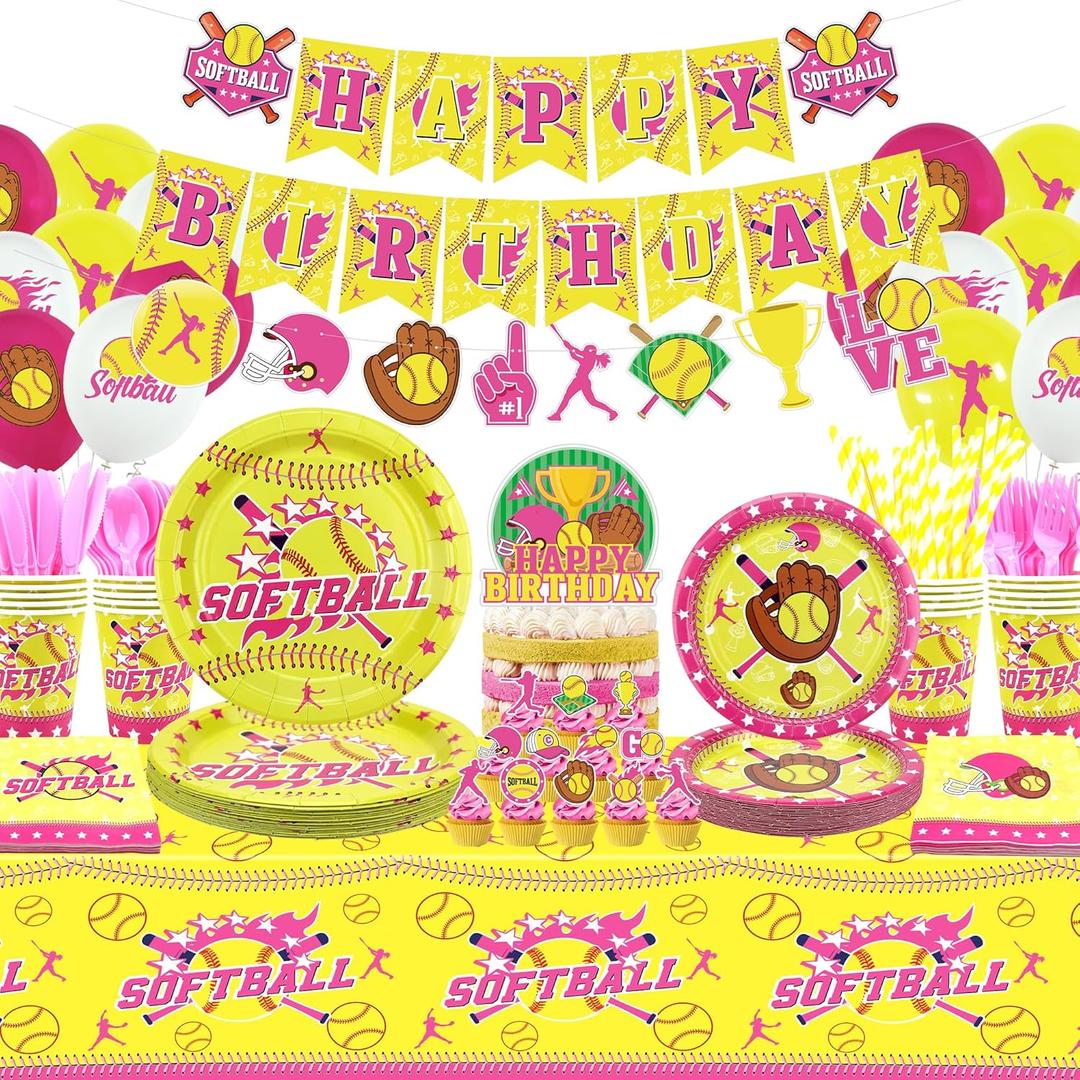 KEFAN Softball Birthday Decorations - Softball Theme Tableware Supplies including HAPPY BIRTHDAY Banner, Plates, Cups, Napkins, Tablecloth, Balloons for Girls Birthday Party KEFAN Softball Birthday Decorations - Softball Theme Tableware Supplies including HAPPY BIRTHDAY Banner, Plates, Cups, Napkins, Tablecloth, Balloons for Girls Birthday Party