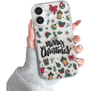 XIZYO Christmas Phone Case for iPhone 16, Cute Merry Christmas Pattern Clear Aesthetic Girls Kids Women Santa Slim TPU Shockproof Protective Case, Clear