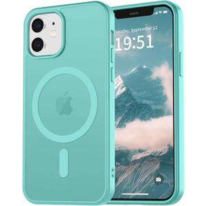 vnnink for iPhone 12 Case & iPhone 12 Pro Case,Magnetic Matte Military Grade Drop Protection Translucent Cell Phone Cover - Slim Rugged Durable Shockproof Bumper Cover-Blue Green
