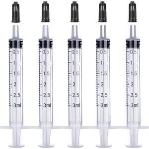 3ml Plastic Syringe Without Needle for Liquid - Measuring Syringes with Caps , Separate Sterile Packaging , Pet Medicine Small Syringe for Cats and Dog - 3 ml 5Pack