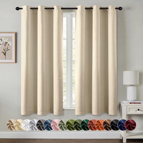 MIULEE Cream Beige Blackout Curtains for Bedroom Living Room 63 Inches Long 2 panels, Thermal Insulated Room Darkening Drapes Solid Grommet Top Noise Reducing Light Blocking Window Curtains 40x63 Inch