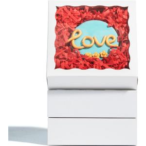 Romantic Baking 40 Pack 5" x 5" x 1 1/5" Cookies Tuck Boxes Heart Hot Chocolate Bombs Macaron Bakery Boxes with Window
