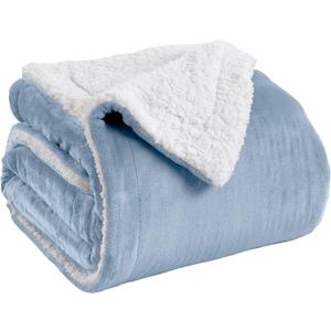 Great Bay Home Sherpa Fleece and Velvet Plush Full/Queen Throw Blanket Powder Blue, Thick Blanket for Chair, Sofa, or Bed. Warm, Reversible, Soft Fleece Throw Blanket. Kinsley Collection, Powder Blue