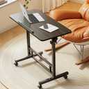 TigerDad Sturdy Folding Table with Wheels - 31.5" Large Bedside Table & Overbed Desk, Foldable TV Tray Table for Sofa, Height Adjustable Bed Table Tray for Eating and Laptop, Dekuwood, 31.5" x 15.7"