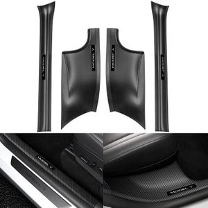 Topfit for Tesla Model Y Door Sill Protector 5 Seater (NOT Fit 7 Seater) Carbon Fiber Front and Rear Door Car Pedal Kick Protection Strip Styling Covers Accessories(4 Packs)
