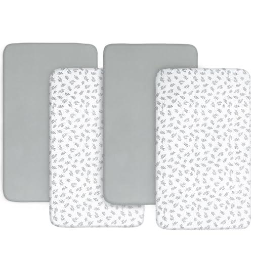 Baby Bassinet Sheets 4 Pack Compatible with Koolerthings/Koolababy, YADAQE, HARPPA and BabyBond Baby Bassinet, Ultra Soft & Skin-Friendly, Washer & Dryer, Grey