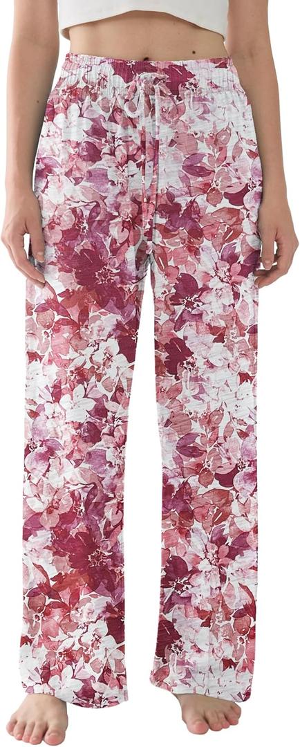 Miniyear Womens Fun Print Pajama Pants Soft Palazzo Pants Lightweight Comfy Casual Lounge Pj Bottoms Sleepwear with Elastic Waistband & Pockets (XL)