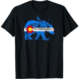Colorado Flag Design Mountains and Bear Landscape Graphic T-Shirt