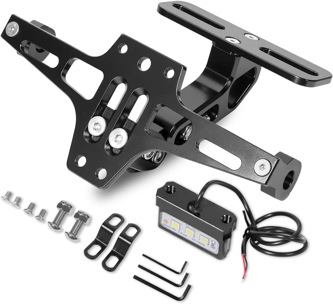 MDPROMCP Motorcycle License Plate Bracket Fender Eliminator With LED Light, CNC Aluminum Universal Motorcycle License Plate Holder Mount (Black)