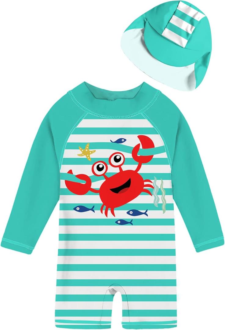 Uideazone  Swimsuit for Baby Boy 0-3 Months One Piece Long Sleeve Rashguard Swimwear Sunsuit Red Crab Print