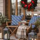 Deep Blue Christmas Flower Pillow Covers 18x18, Winter Christmas Decor, Cottagecore Winter Botanical Decorative Throw Pillow Covers for Couch Sofa Bedroom Living Room Home