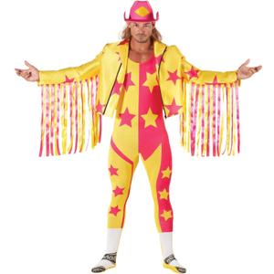 Morph Yellow Macho Man Randy Savage Costume, WWE Wrestler Outfit for Adults, Macho Man Dress-Up, Fun Party Attire, X-Large