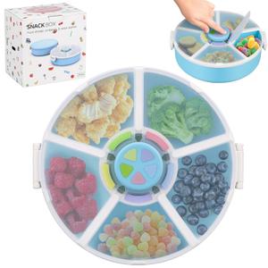 Kids Original Snack Spinner Bundle - Reusable Snack Container with 5 Compartment Dispenser and Lid | BPA and PVC Free | Dishwasher Safe | No Spill, Leakproof,for Toddlers,School (Blue)