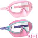 2 x Swim Goggles for Kids 3-15 with Earplugs Large Frame Anti-Fog/UV Swimming Goggles for Boys Girls Toddler 2PCS