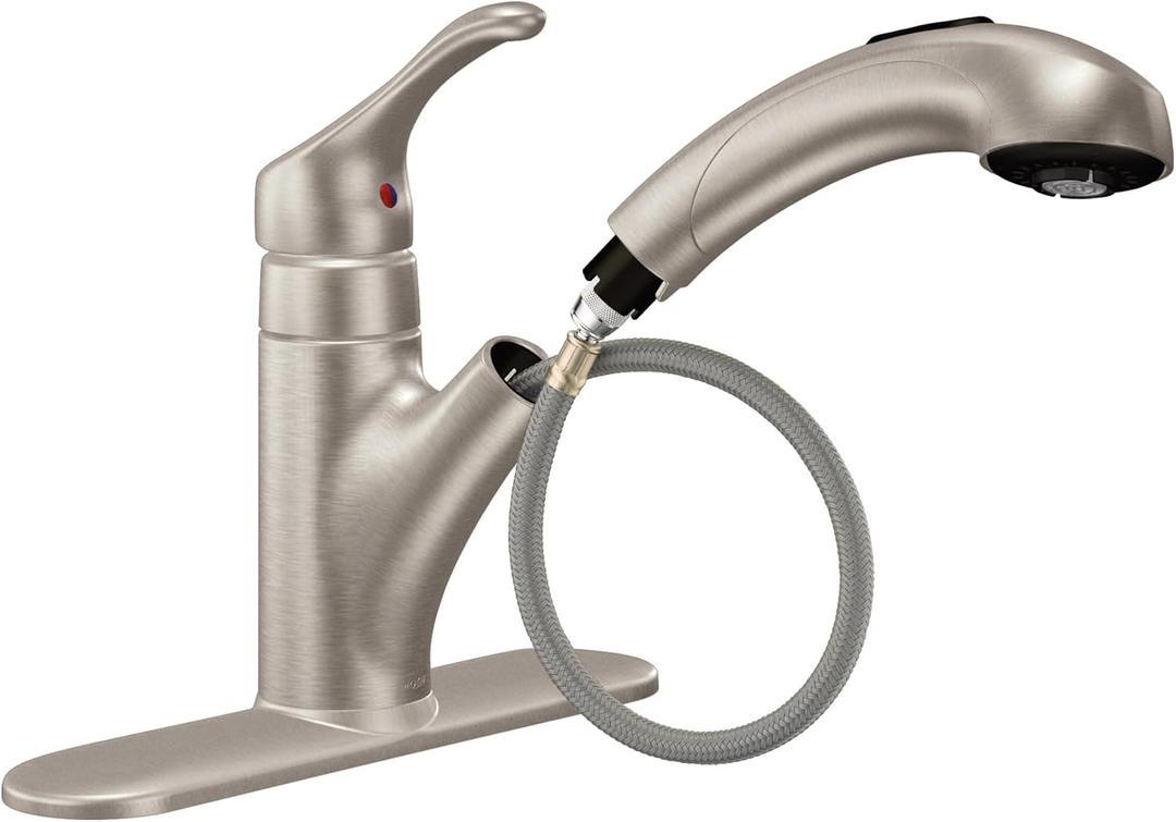 Moen Renzo Spot Resist Stainless One-Handle Pullout Kitchen or Laundry Faucet Featuring Power Clean, CA87316SRS