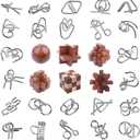 RLYLF 30pcs Brain Teaser Puzzles Game for Adults and Kids Ancient Wooden and Metal Puzzles 3D Educational Toys IQ Logic Train Family Games Party Favor Coffee Time Unlock Interlock Puzzles Box