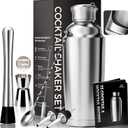 YARRAMATE 8Pcs 24oz Hybrid Vacuum Insulated Cocktail Shaker Set with Strainer, Premium Double Wall Stainless Steel Martini Shaker for Home Bar Bartending with Leakproof Seal, 25 Recipes | Gift Set