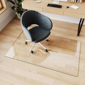 Glass Chair Mat 30" x 48" Heavy Duty Tempered Glass Office Chair Mat, Glass Floor Mat with Round Corner and Polished Edge for Smooth Glide, Carpet Floor Protector,