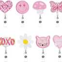 NACHLYNN 8 Pcs Valentine's Day Felt Retractable Badge Reels Cute Felt Nurse Badge Reel Holders Name ID Accessories with Retractable Cord for Teacher Student Nurses Gifts