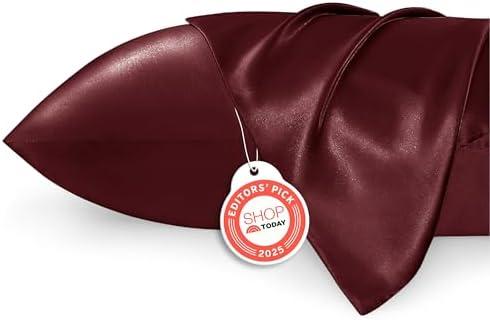 Bedsure Satin Pillowcases, Similar to Silk Pillow Cases Queen Size Set of 2, Burgundy Pillow Case with Envelope Closure, Christmas Decor Home Gifts for Women Men, 20x30 Inches, 2pcs