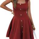 Summer Dresses for Women Square Neck Sleeveless A Line Business Casual Work Office Cocktail Dress with Pockets (Blue, S)