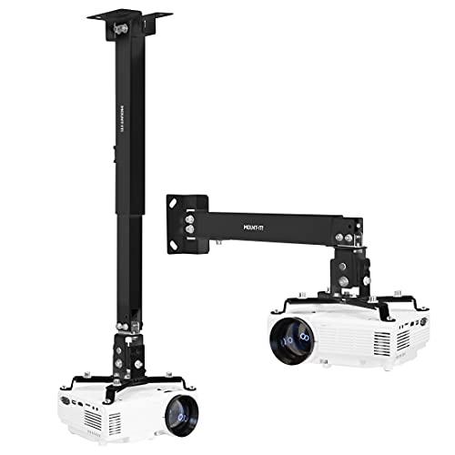 Projector Ceiling Mount and Wall Mount with Adjustable Arm, Universal Projector Mount for LCD/DLP Projectors, Flush Mount Option, Built-in Cable Management, 40lb Capacity, Black