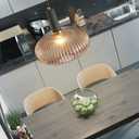 Pendant Light Black Lamp Holder and Glass Striped Light Shade Modern Pendant Lighting for Kitchen Island Farmhouse Hanging Lights Fixtures (L, Amber)