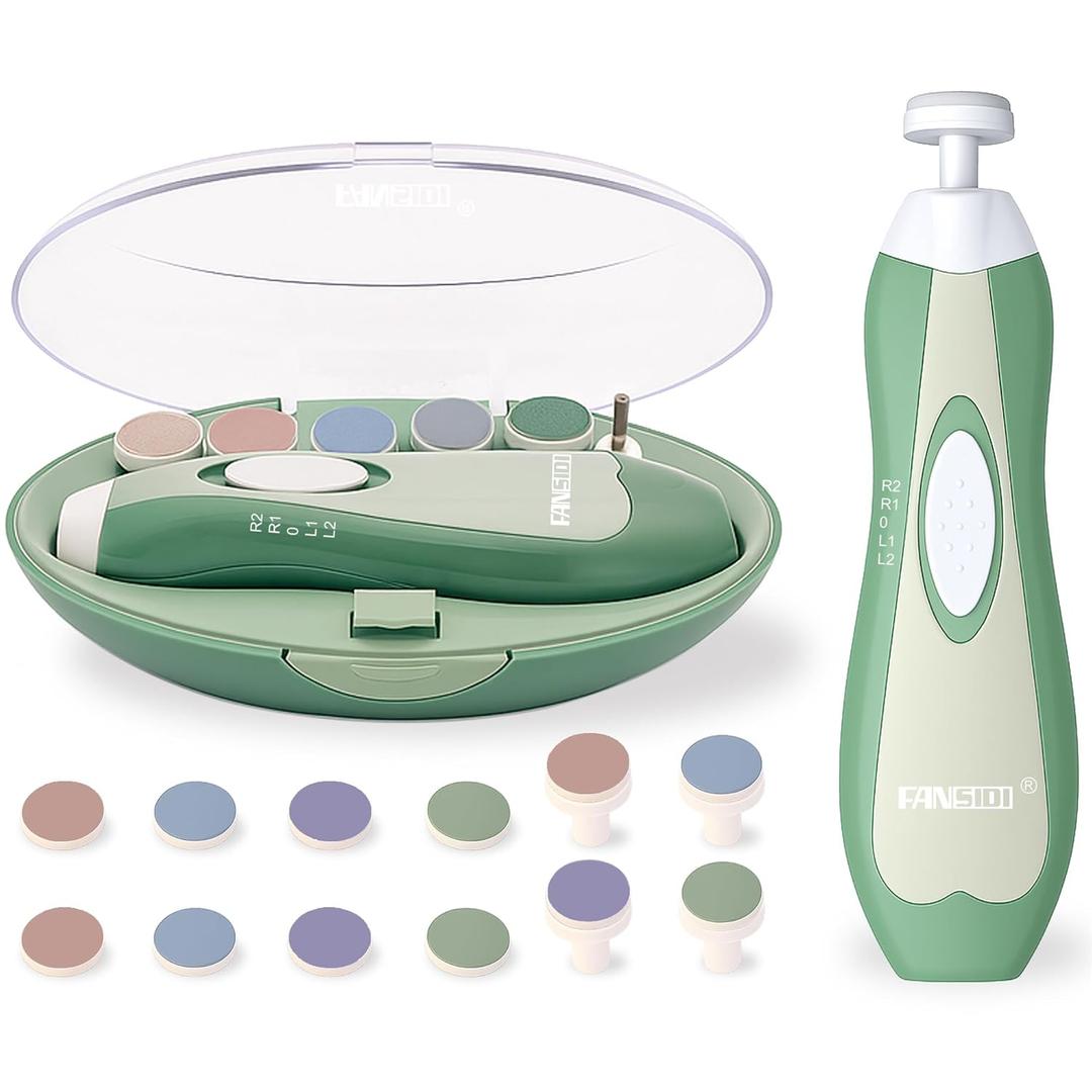 Fansidi Baby Nail Trimmer Electric  Limited Forest Serenity Green, Gentle Baby Nail File Electric| 10 Grinding Heads + 8 Replacement Pads| Quiet LED |Baby Nail Clippers for Newborn Infant Toddler