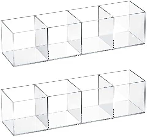 Epakh 1 Pieces 4 Compartment Acrylic Cube Organizer 4 Section Clear Acrylic Pencil Holder Small Drawer Organizer for Makeup Brush Crayon Desk Home Office Back to School Supplies, Clear