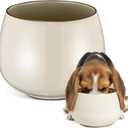 1 Pack 37 oz Ceramic Dog Bowl for Large Dogs with Long Ears No Spill Water & Food Pet Bowl Cocker Spaniel Beagle Bassett (Beige)