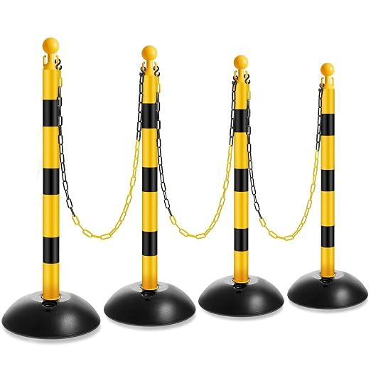 Amylove Plastic Stanchion Post Set, Traffic Warning Line Stanchion Crowd Control Safety Barriers Driveway Barrier with 5 Chains and 10 S Hooks for Outdoor Indoor Parking(Yellow Black,6 Pcs)