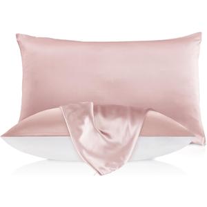 LILYSILK Natural Silk Pillowcase for Hair and Skin with Cotton Underside 1pc Standard 20x26 Inch Chocolate Pale Pink