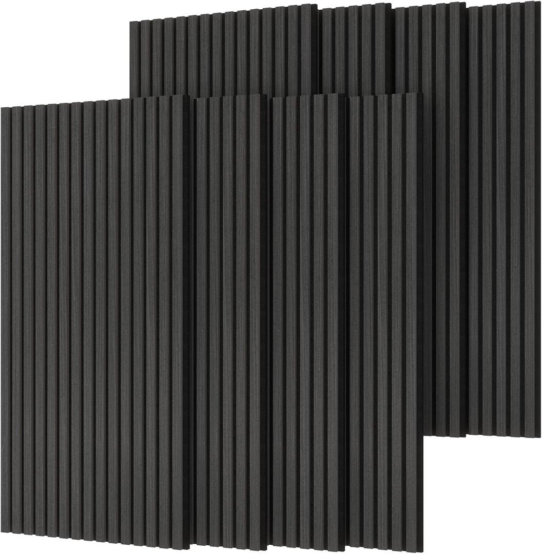 TONOR 8-Pack Wood Slat Panel, Acoustic Panels for Wall, 47.2"x23.6" - 61.88sq.ft. Wooden Soundproof Wall Panels for Interior Decor and Noise Cancelling, for Studio, Home, Bedroom, Office, Black