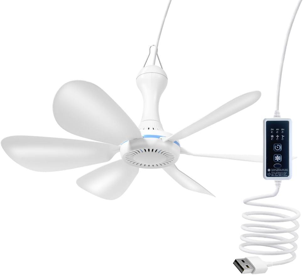 USB Mini Small Ceiling Fan quiet Camping Optional Emergency Portable Outdoor Hanging Gazebo Canopy Dorm Fans Silent For Grow Tent,Hiking,Outages Speed Home Room Battery operated,Power Bank powered