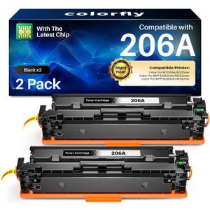 206A W2110A Black Toner for Color LaserJet Pro MFP M283fdw M283cdw Printer | for HP Color LaserJet Pro MFP M283fdn M282nw M255dw M255nw M283 M255 Printer (2 Pack, with Chip)