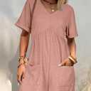 AlvaQ Rompers for Women Solid Color Casual Short Sleeve V Neck Zipper Short Jumpsuits with Pockets (XXL)