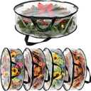 5 Pcs Clear Wreath Storage Bags, 24 x 8 Inch Round Christmas Wreaths Storage Containers with Handle Thickened PVC Waterproof Wreaths Protectors for Holiday Wreath (Black)